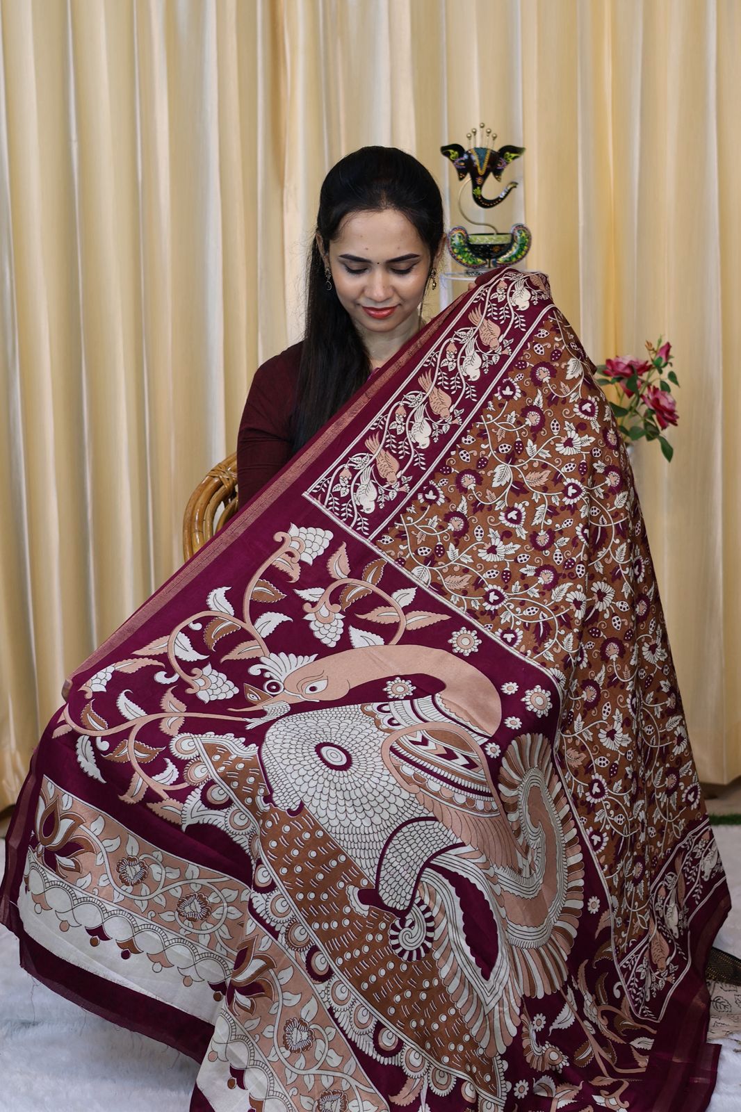 Kalamkari ikkat and Pochampally design saree😍Ⓜ️