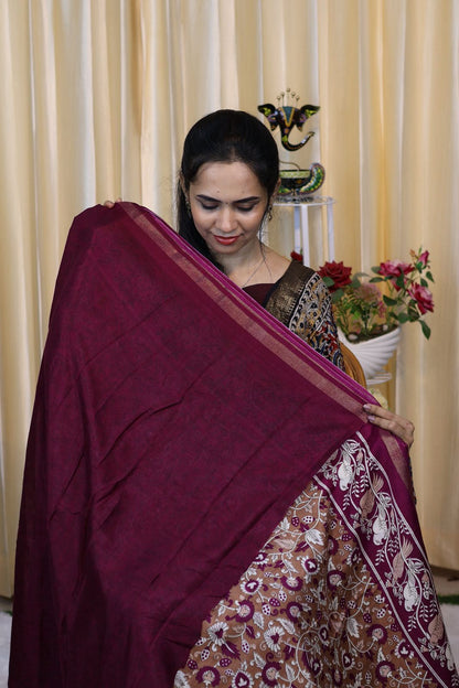 Kalamkari ikkat and Pochampally design saree😍Ⓜ️