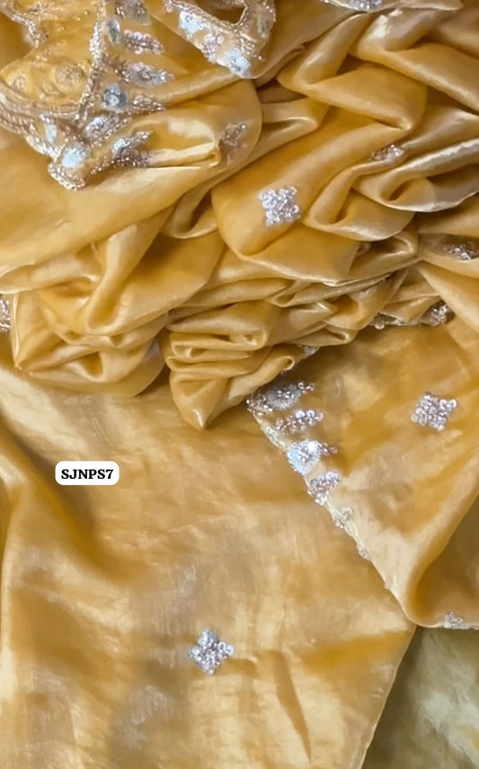 Pure soft space silk with full needs and sequence work all over saree😍🥳