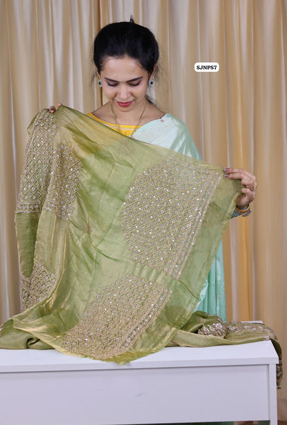 Pure soft space silk with full beeds and sequence work all over saree 🥳