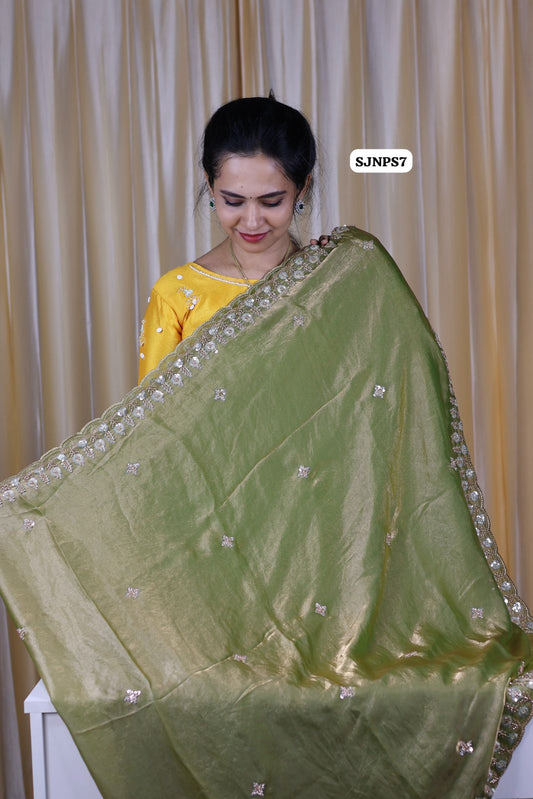 Pure soft space silk with full beeds and sequence work all over saree 🥳