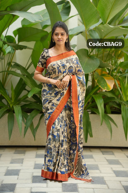 Premium organic Handloom Kalamkari sarees with nizam border😍😎🥰😎📚