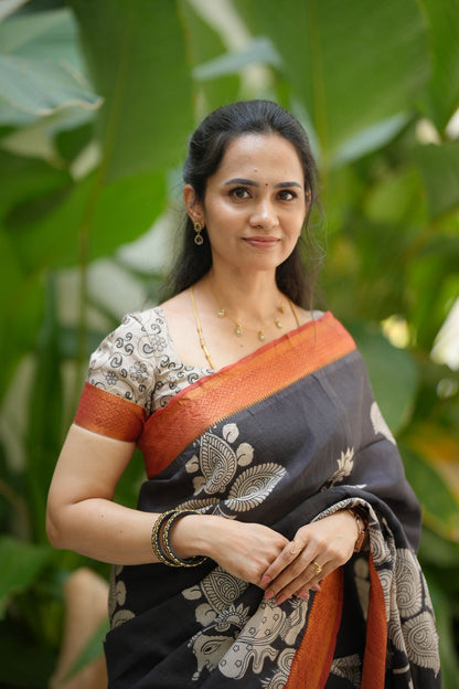 Premium organic Handloom Kalamkari sarees with nizam border😍😎📚