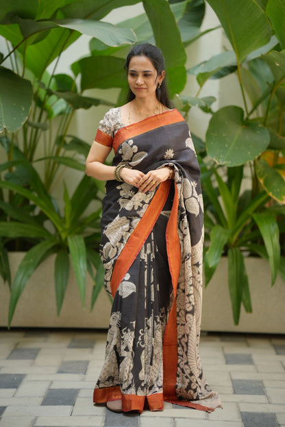 Premium organic Handloom Kalamkari sarees with nizam border😍😎📚