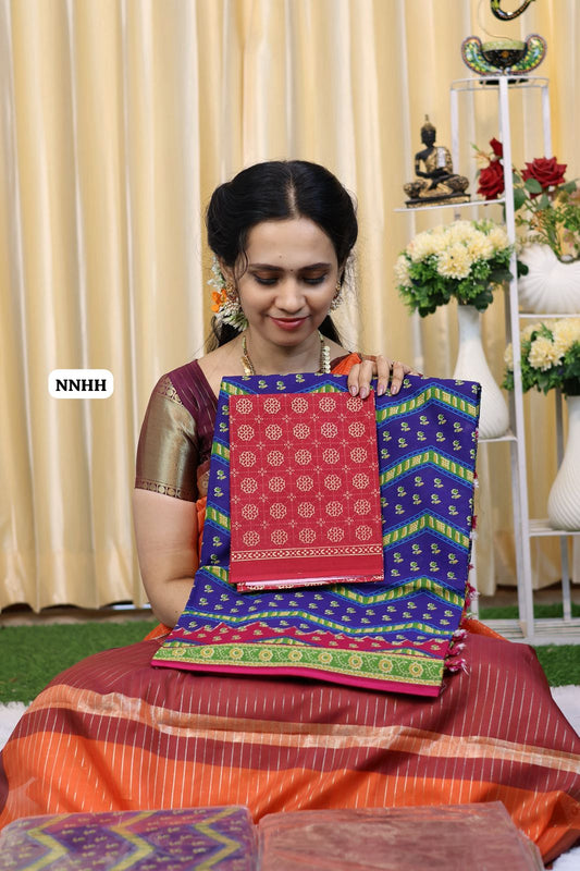 Cotton saree with contrast blouse trending design😍Ⓜ️