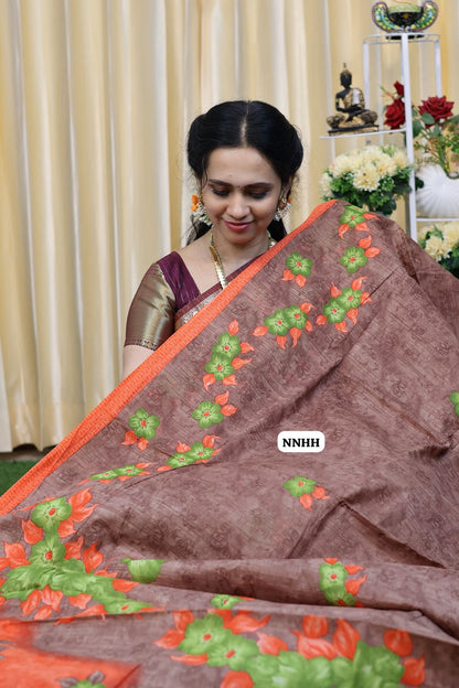 Cotton saree with contrast blouse trending design😍Ⓜ️