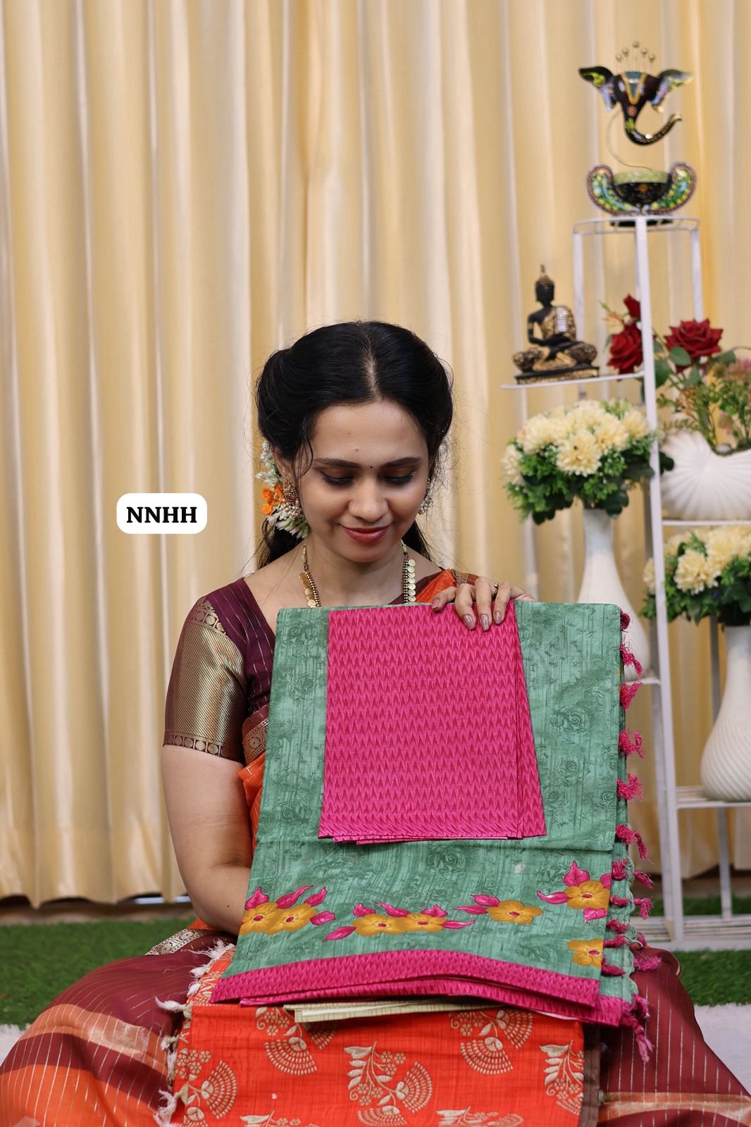 Cotton saree with contrast blouse trending design😍Ⓜ️