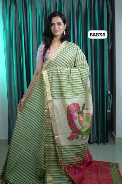 Premium quality linen cotton saree🥳