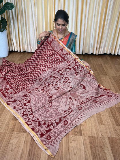 Soft Kota cotton Kalamkari print saree. Natural dyes used without any artificial color🥰😎📚