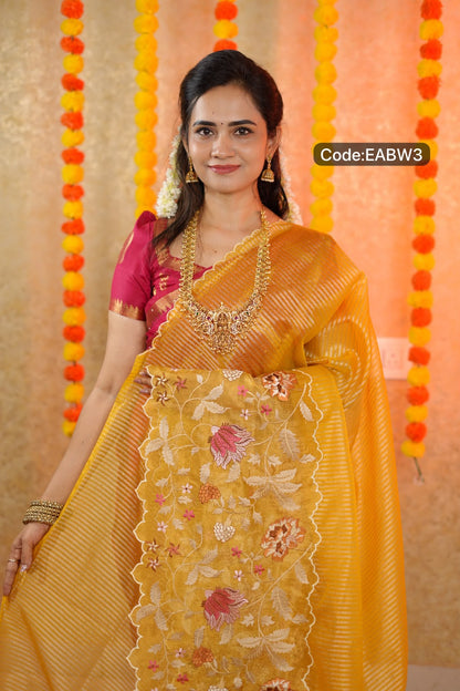 Banarasi soft tissue with Appliqué Embroidery work sarees😍🥳