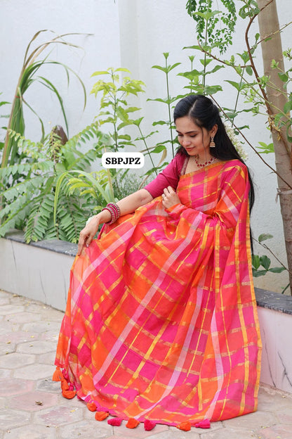 Premium mul cotton with zari checks🥳