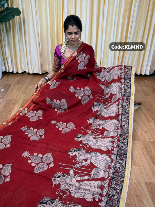 Soft Kota cotton Kalamkari print saree. Natural dyes used without any artificial color 😍😎📚