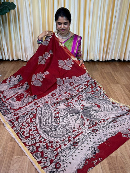 Soft Kota cotton Kalamkari print saree. Natural dyes used without any artificial color 😍😎📚