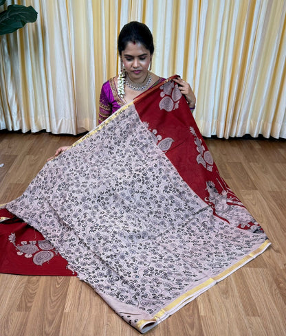 Soft Kota cotton Kalamkari print saree. Natural dyes used without any artificial color 😍😎📚