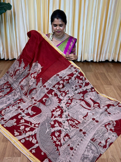 Soft Kota cotton Kalamkari print saree. Natural dyes used without any artificial color 🥰😎📚