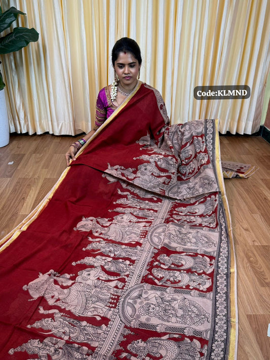 Soft Kota cotton Kalamkari print saree. Natural dyes used without any artificial color 🥰😎📚🌈