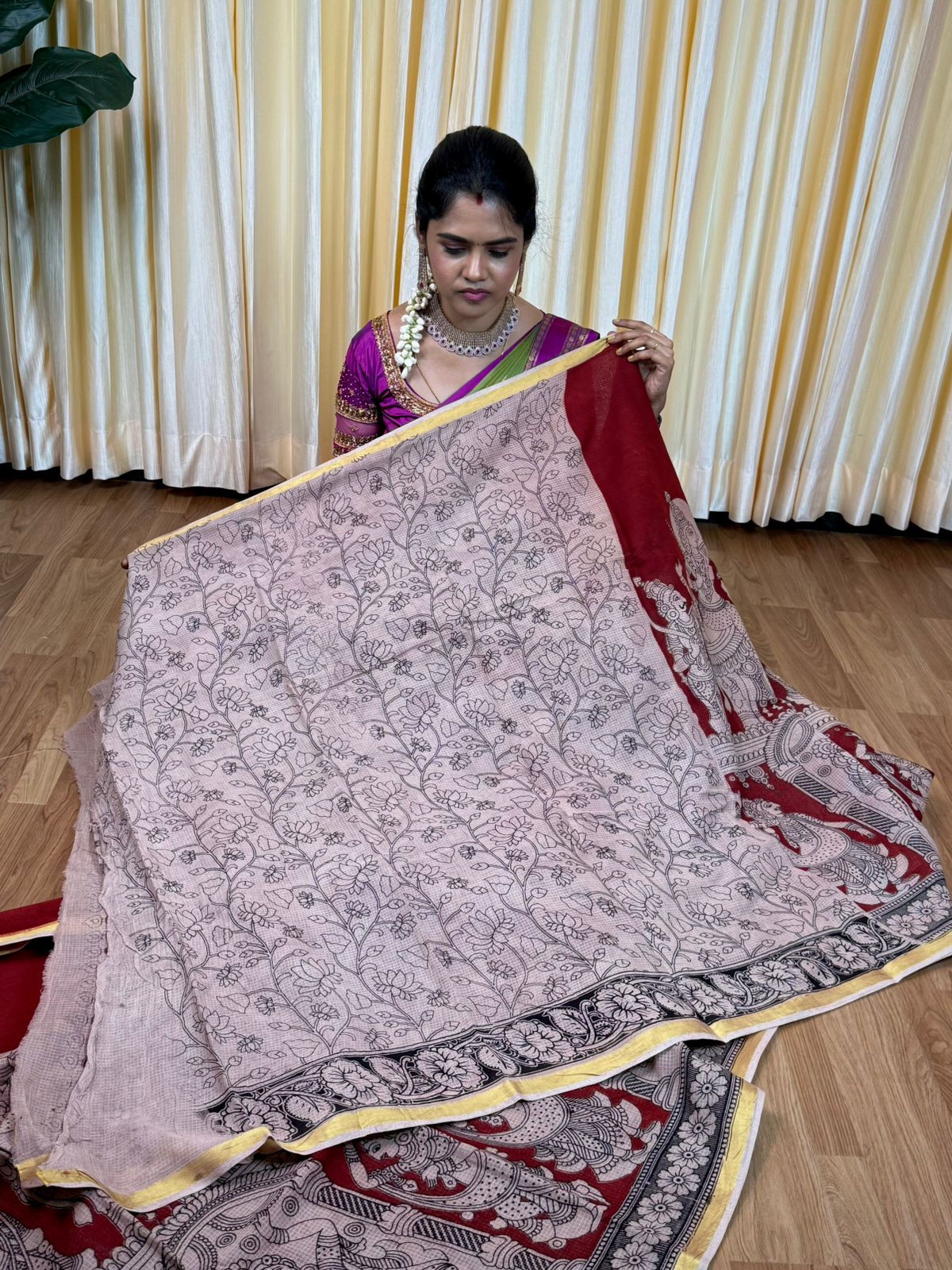 Soft Kota cotton Kalamkari print saree. Natural dyes used without any artificial color 🥰😎📚