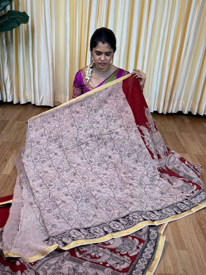 Soft Kota cotton Kalamkari print saree. Natural dyes used without any artificial color 🥰😎📚