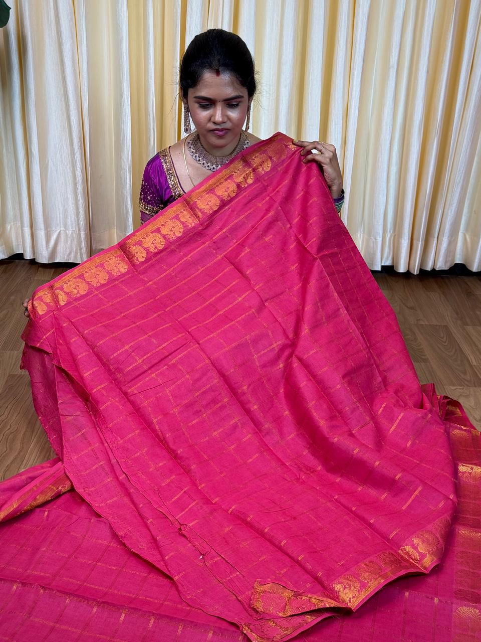 Sungudi cotton 120 count with zari checks 🌈🥰😎📚