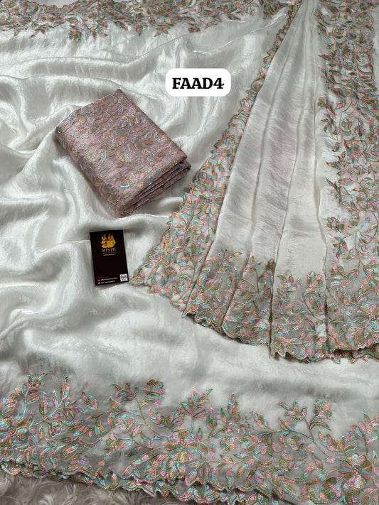 Space Silk With Embroidery work saree🥳