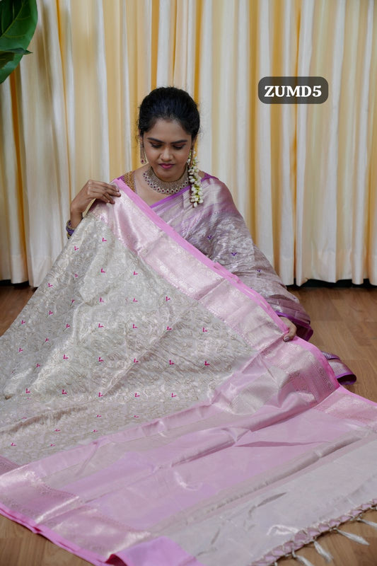 Embroidery work soft katan tissue silk saree🥳✅