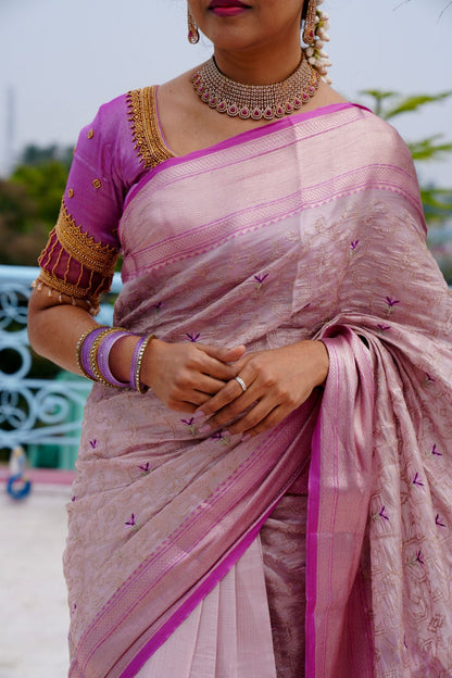 Embroidery work soft katan tissue silk saree🥳✅