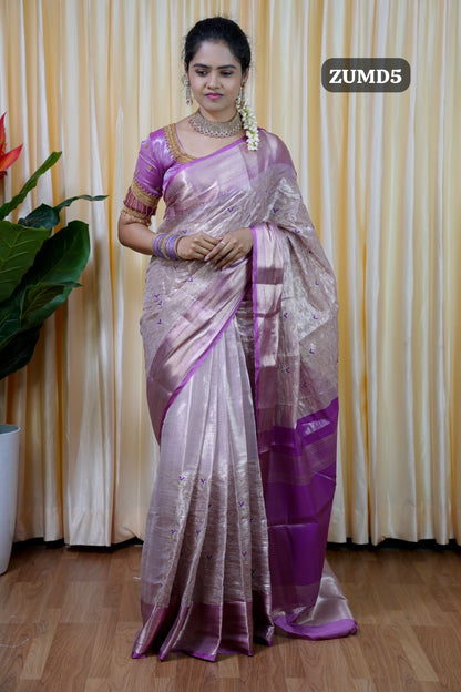 Embroidery work soft katan tissue silk saree🥳✅