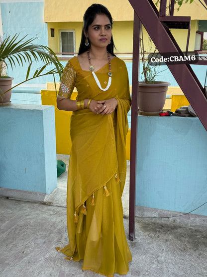 Fendy chiffon Saree with work blouse🥰😎📚