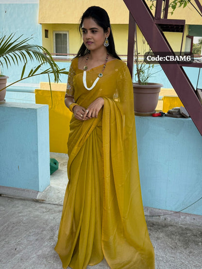 Fendy chiffon Saree with work blouse🥰😎📚