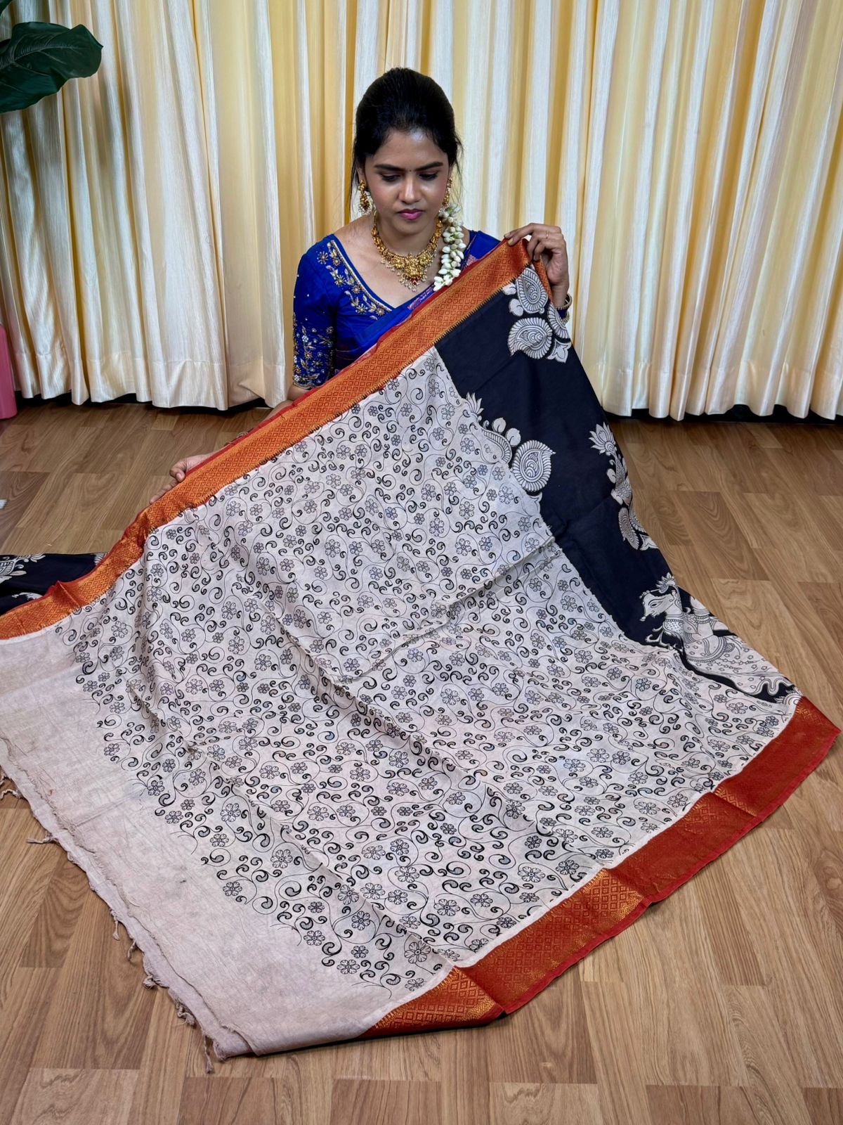 Premium organic Handloom Kalamkari sarees with nizam border😍😎📚