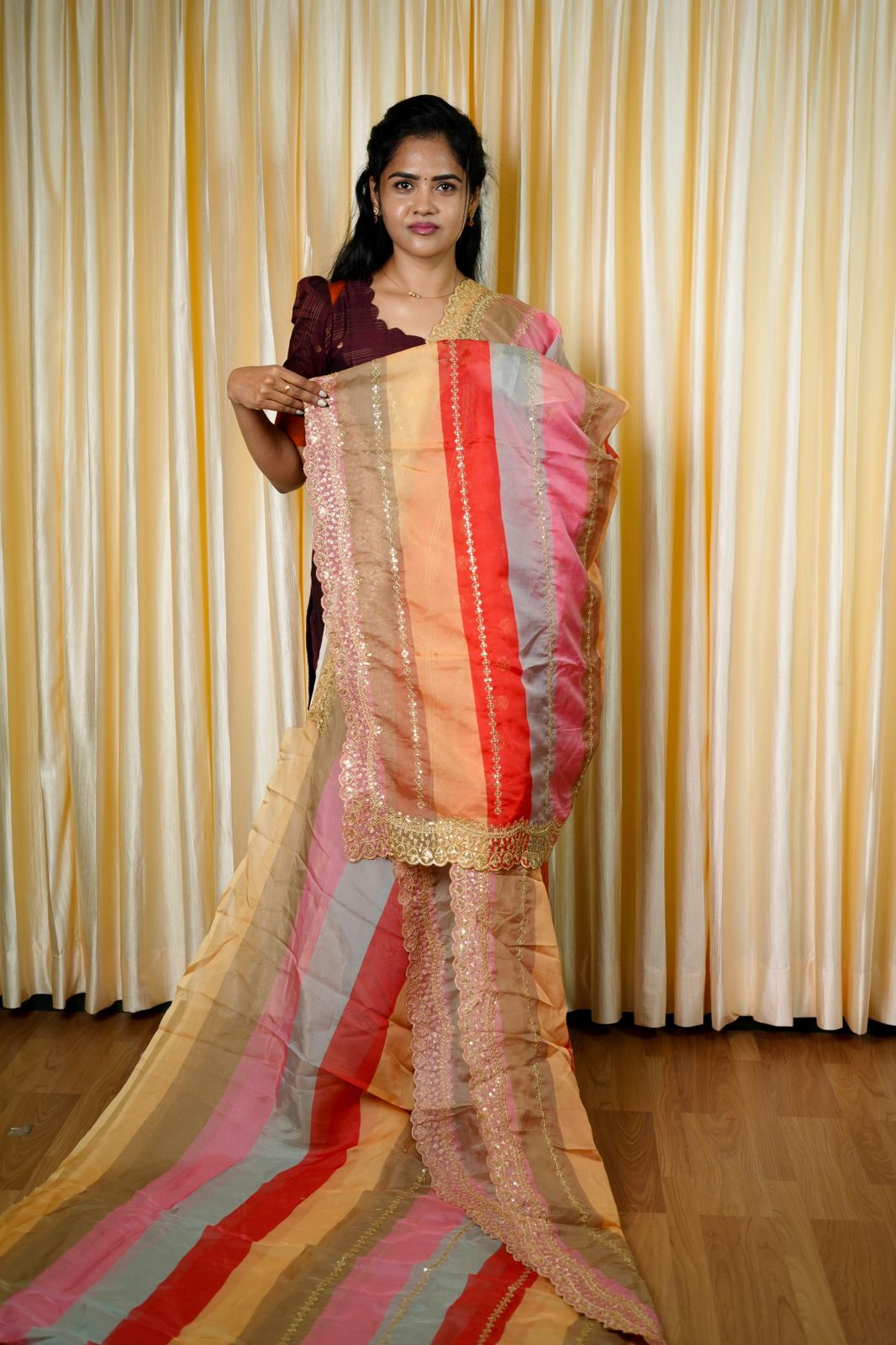 Soft silk with sequins and zari embroidery work🥳