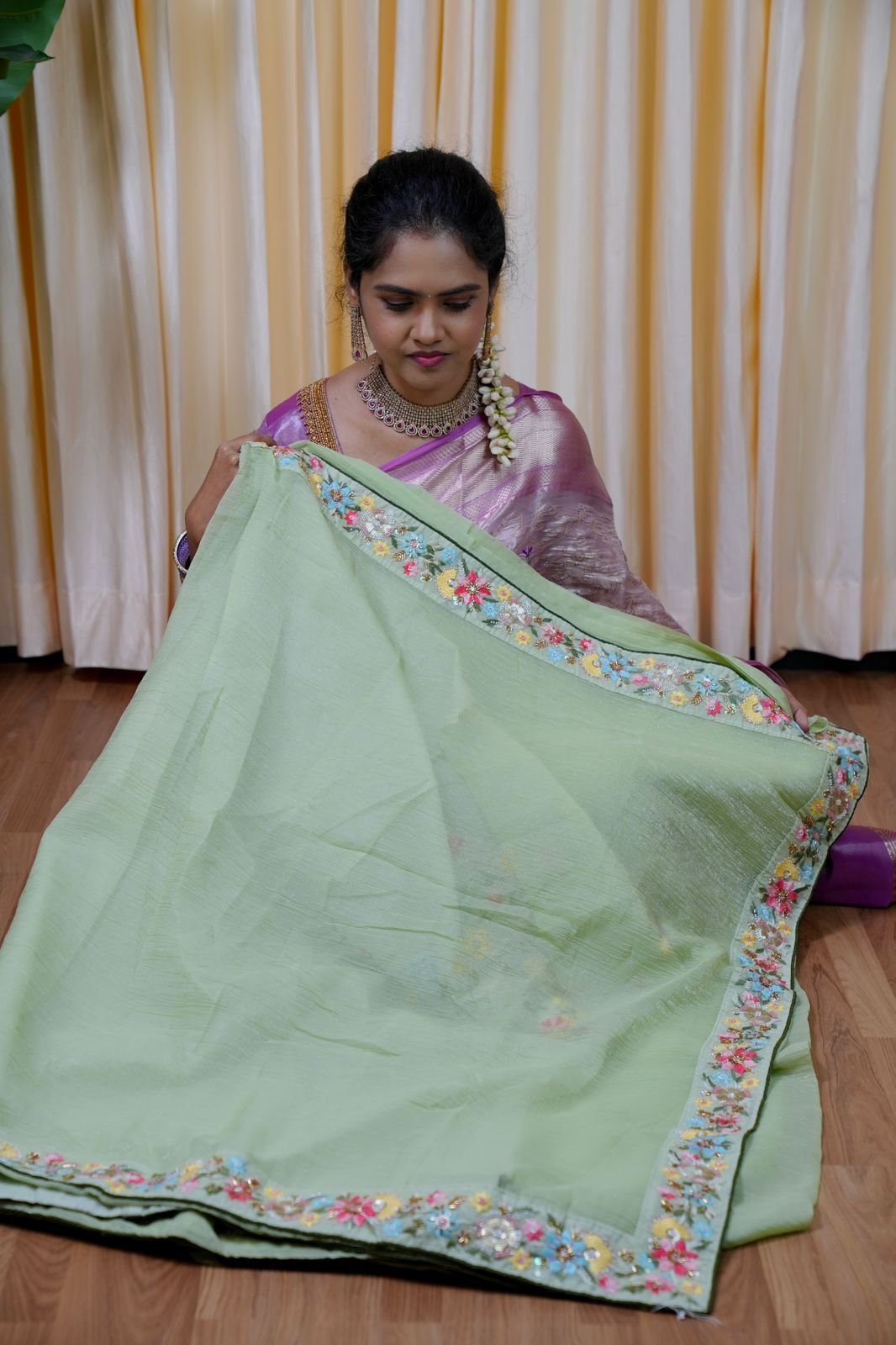 Designer saree with Beads work Blouse🥳