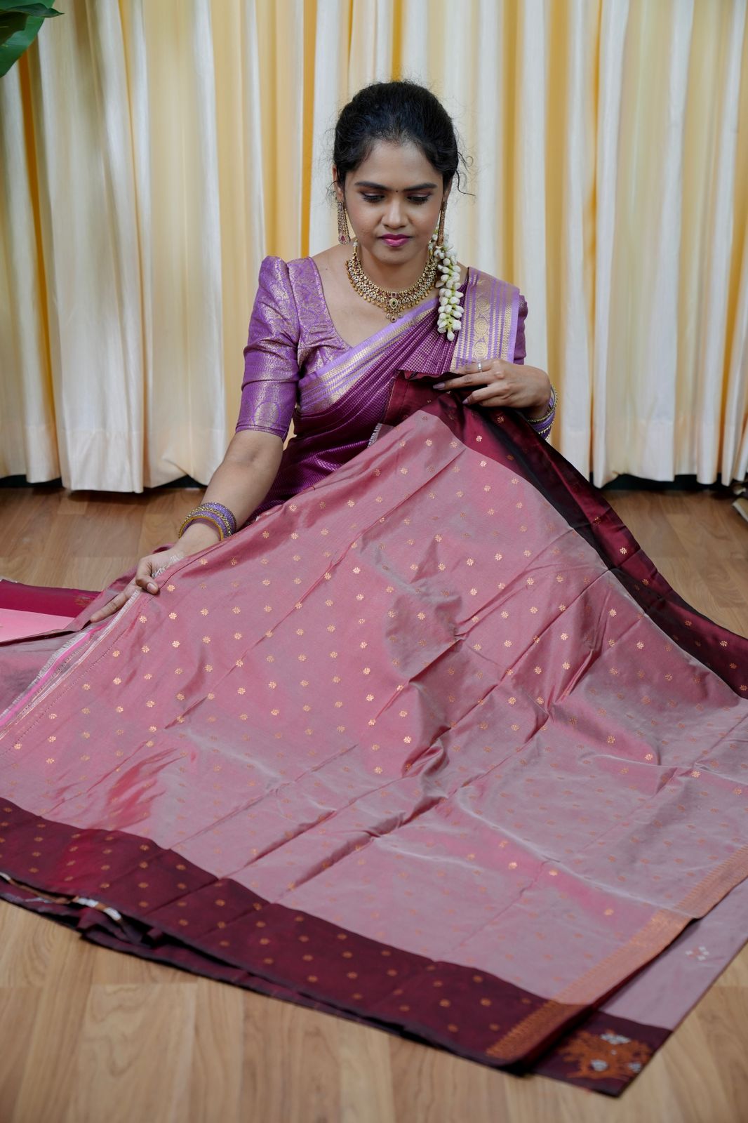 Soft silk🥳dusty rose with deep wine colour