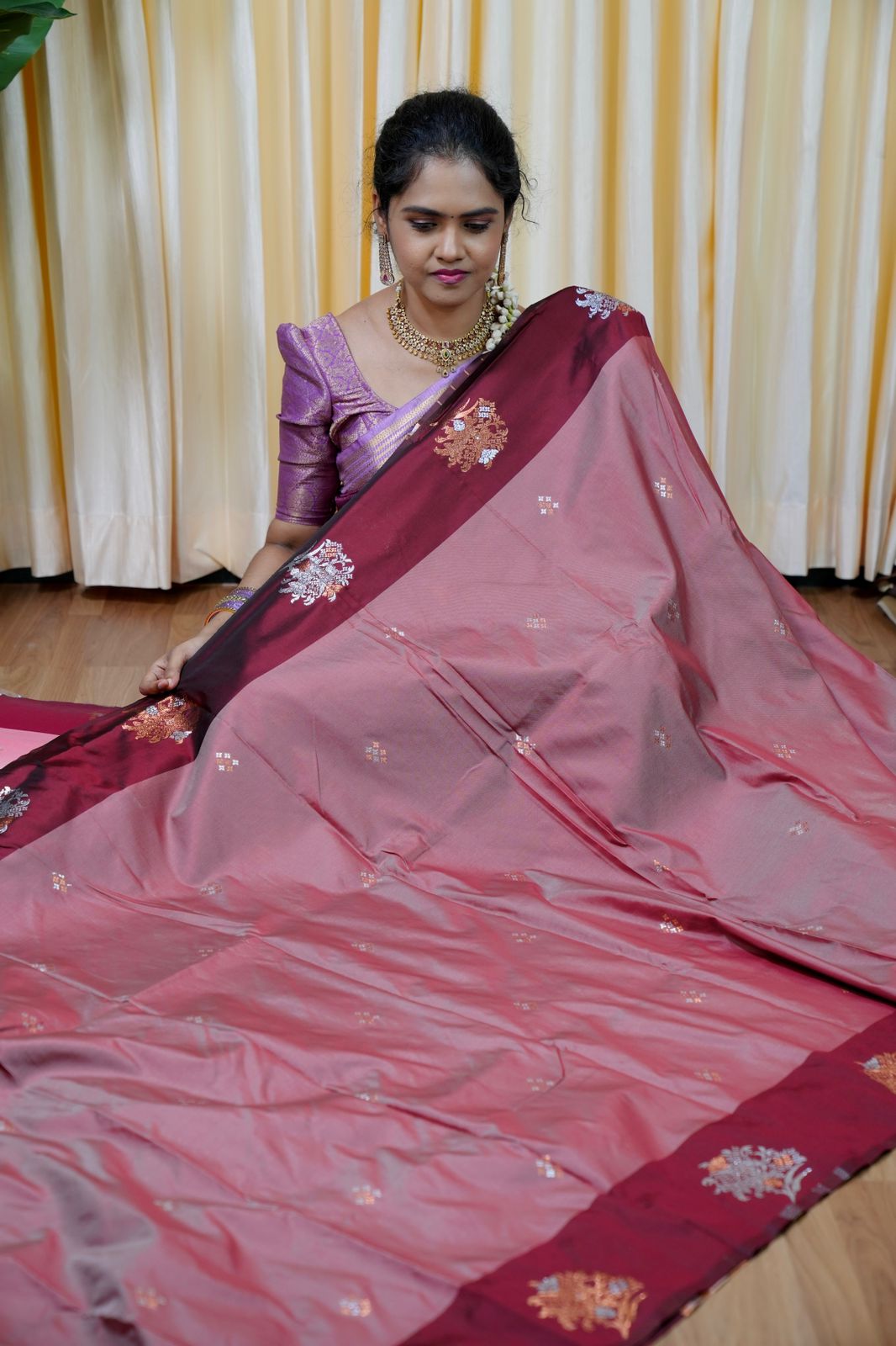 Soft silk🥳dusty rose with deep wine colour