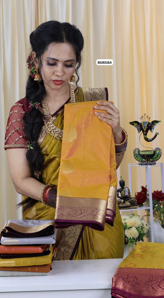 Premium kanchi soft silk saree with running blouse😍(Golden yellow)