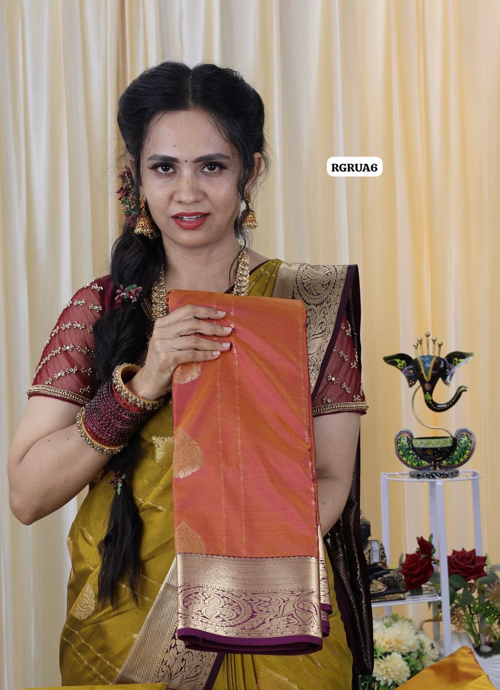 Premium kanchi soft silk saree with running blouse😍(Rust orange with wine)