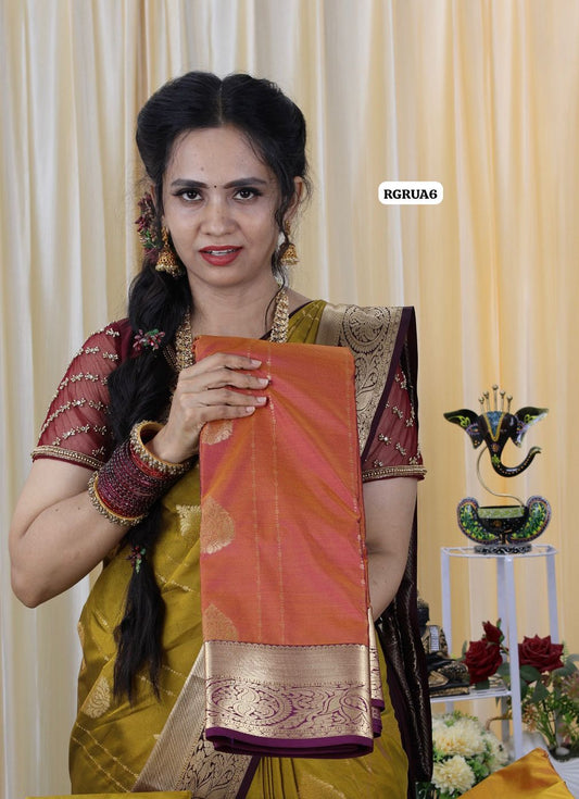 Premium kanchi soft silk saree with running blouse😍(Rust orange with wine)
