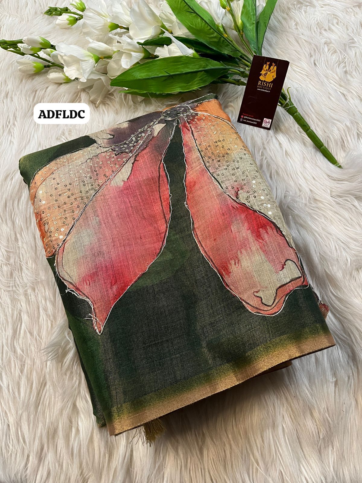 Linen chanderi saree with floral designs chumkey work and thread embroidery work  Colourful blouse🥳