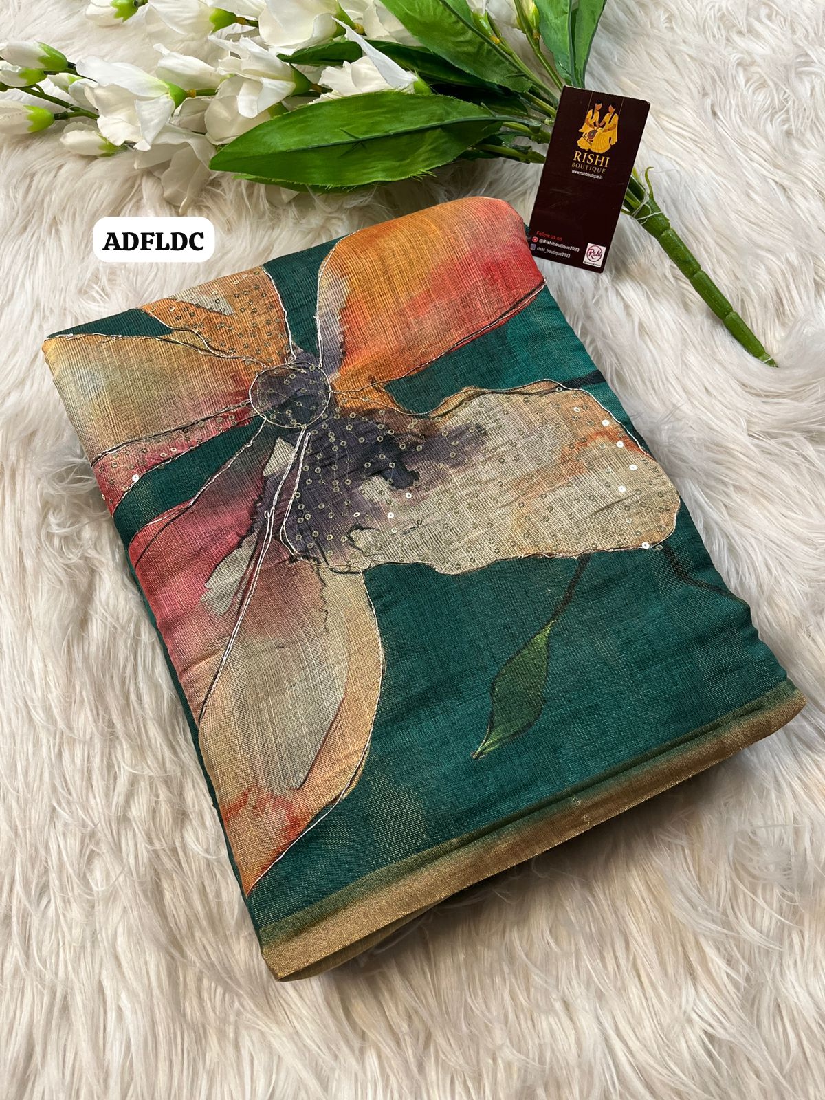 Linen chanderi saree with floral designs chumkey work and thread embroidery work  Colourful blouse🥳m