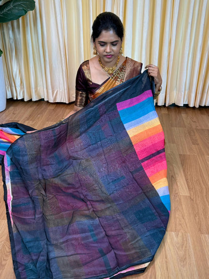 Linen Cotton saree🥰😎🌈📚