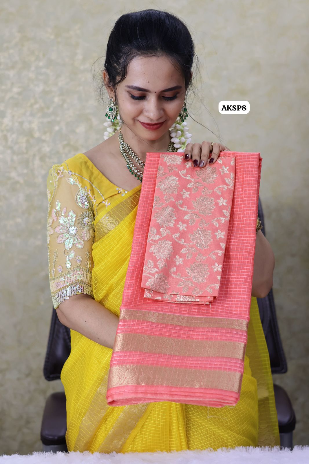 Soft organza saree with checks 🥳