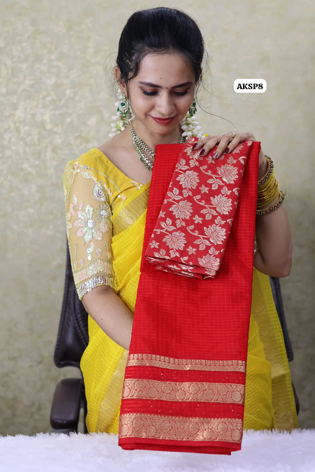 Soft organza saree with checks 🥳