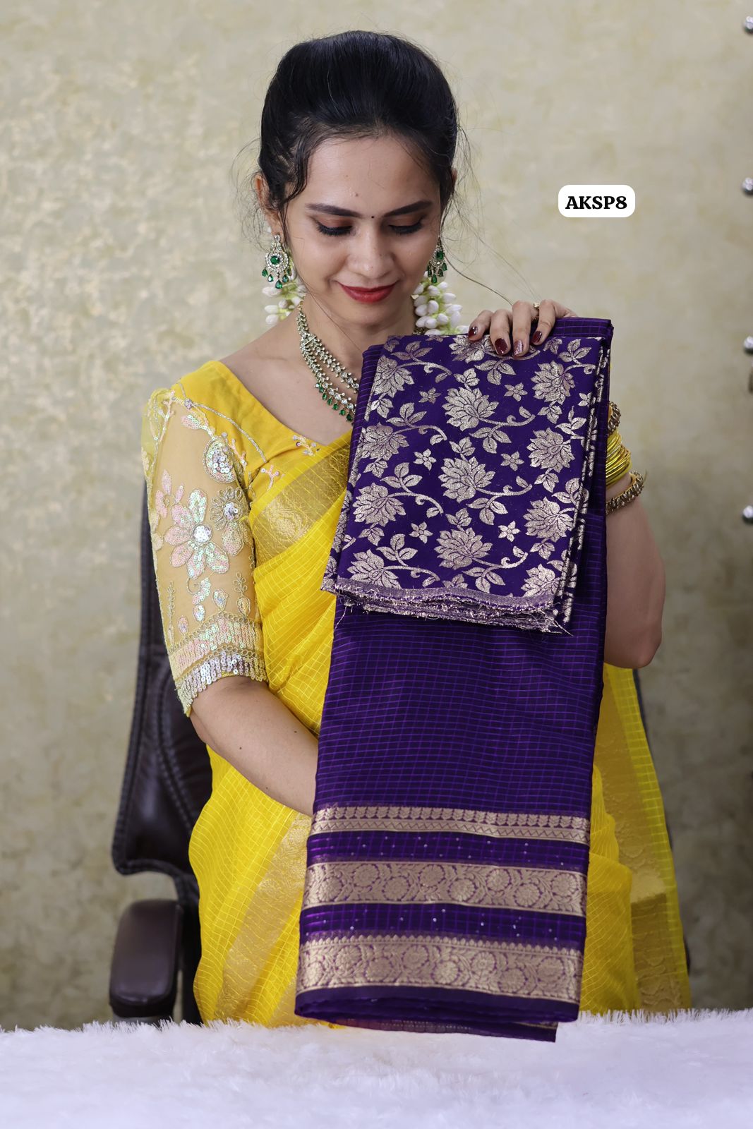Soft organza saree with checks 🥳