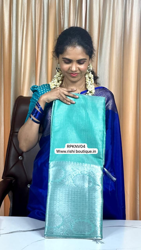 Tissue saree with silver border - Rama blue *