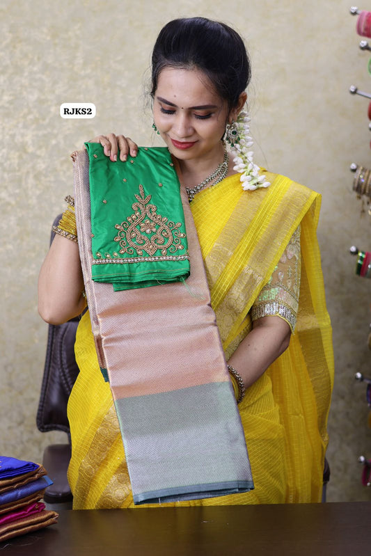 Jothika Katan tissue saree with Aari blouse offer🏃🏻‍♀️(green)