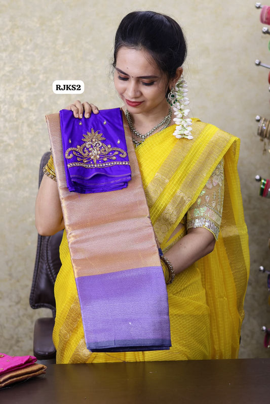 Jothika Katan tissue saree Aari blouse offer(Violet)
