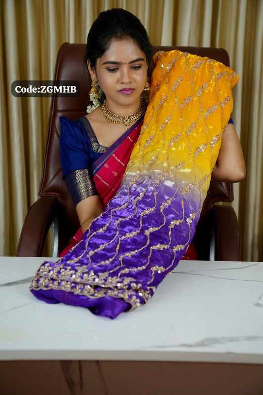 Premium Space silk with Golden heavy Katdhana work double shade🥰😎🌈offer