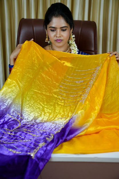 Premium Space silk with Golden heavy Katdhana work double shade🥰😎🌈offer