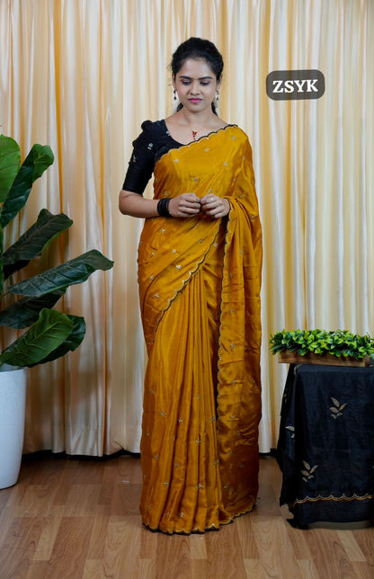 Soft chinnon with embroidery & sequence work🥳