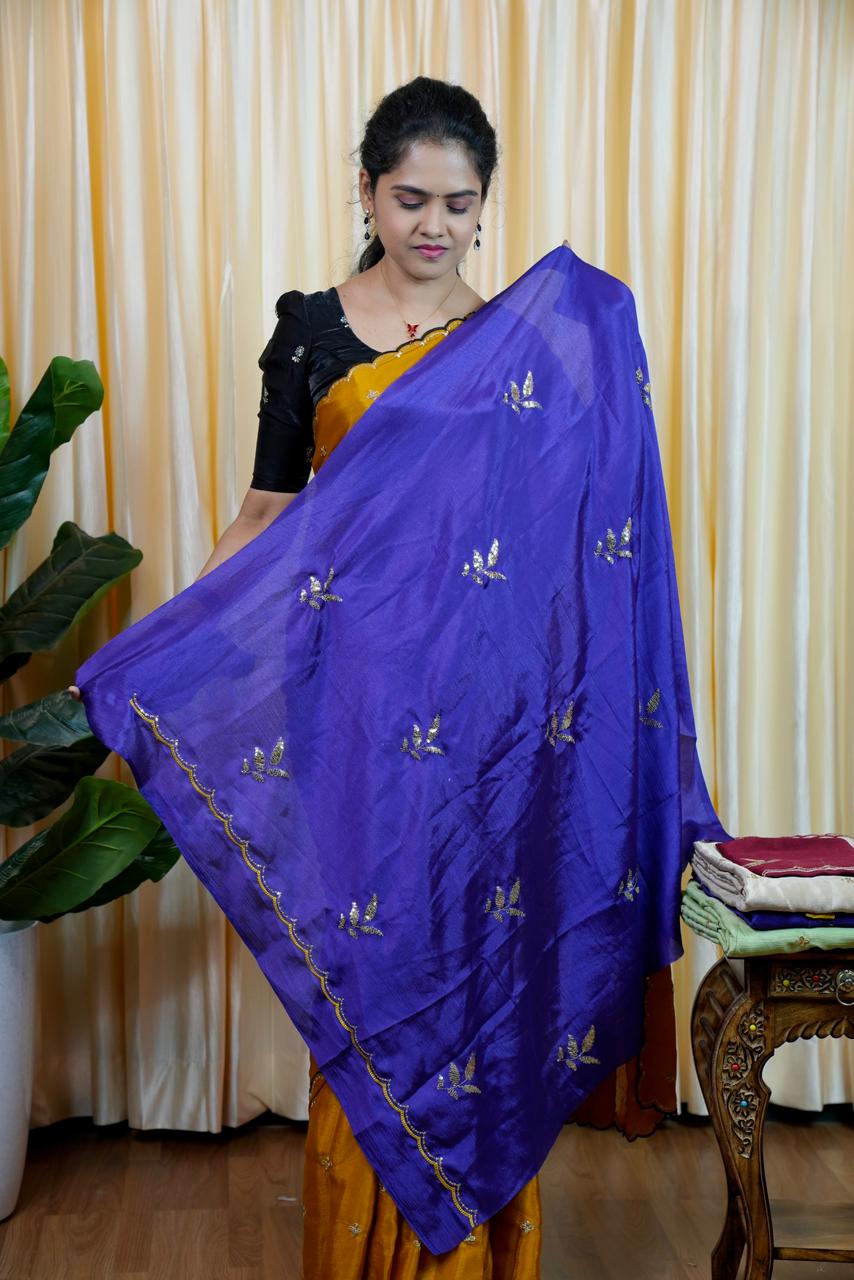 Soft chinnon with embroidery & sequence work🥳